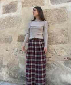 Pantalón Palazzo de cuadros burdeos