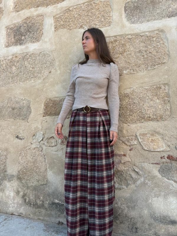 Pantalón Palazzo de cuadros burdeos