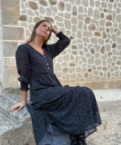 Vestido Marino con estampado en flores grises