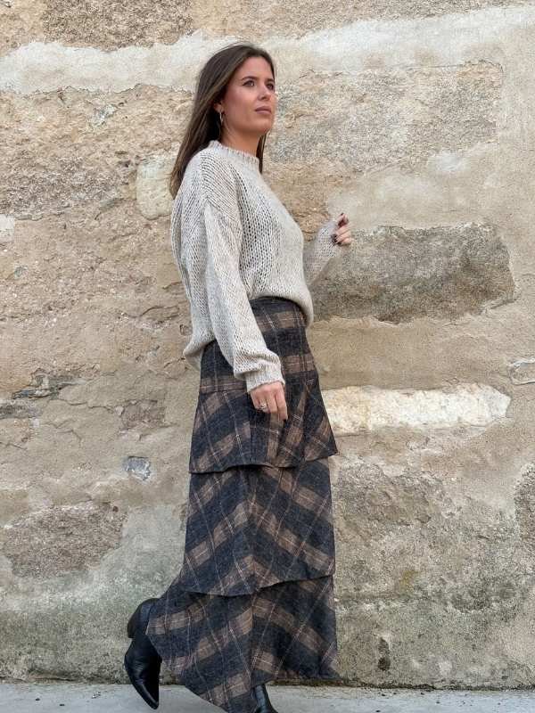 Falda de cuadros antracita y tostado