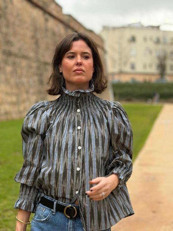 Camisa estampada en Antracita y Azul