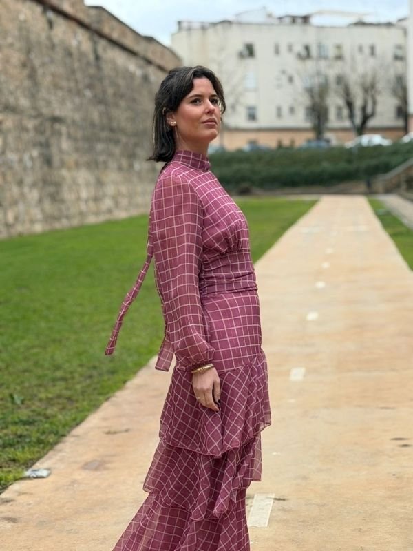 Vestido Burdeos claro de cuadros - Imagen 2