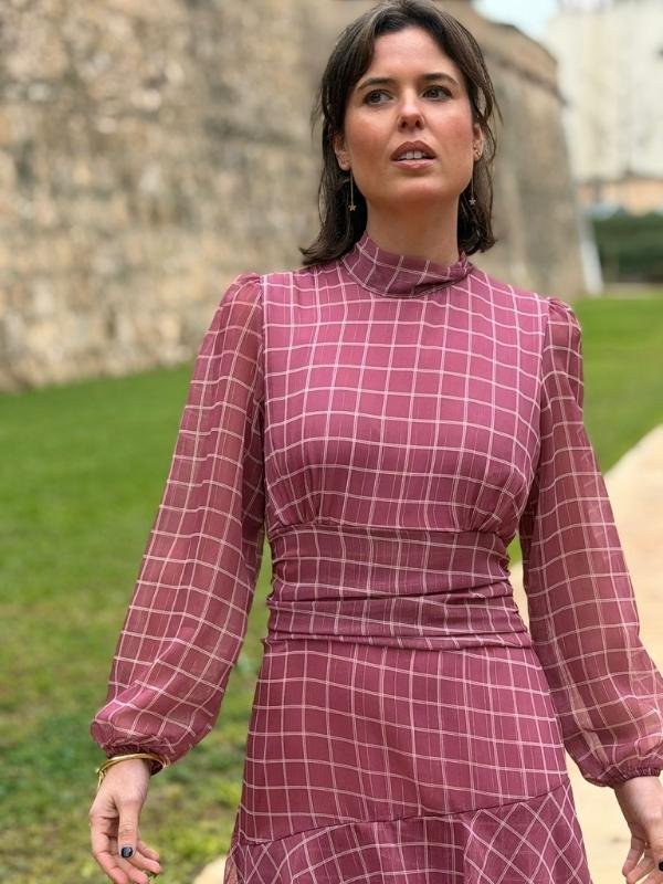 Vestido Burdeos claro de cuadros - Imagen 3