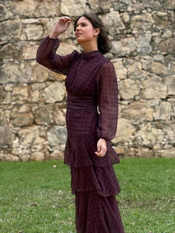 Vestido Burdeos con cuadros - Imagen 2